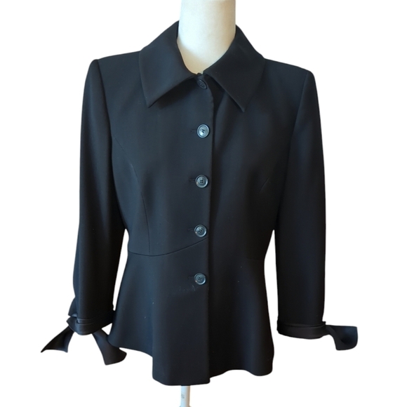Giorgio Armani Italian Black Wool Blend Old Money Jacket W/ Silk Trim Sz 12 - Picture 10 of 11